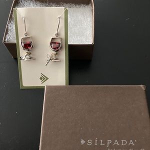 SILPADA Earrings Red Wine Glass with Charms